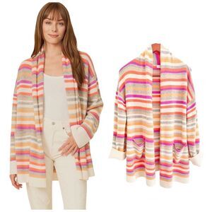 OGD 100% Cashmere Open Front Striped Cardigan Oversized M